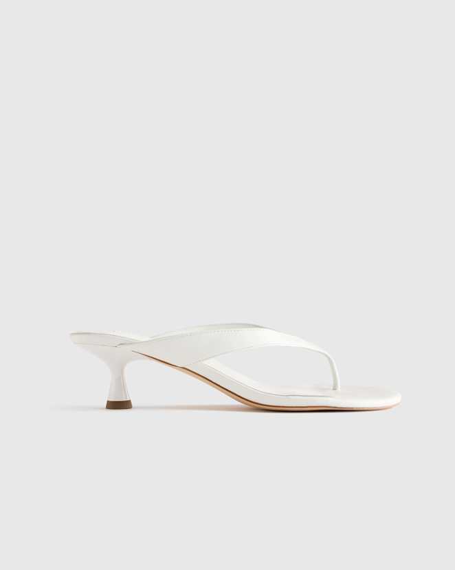White Italian Leather Thong Kitten Heel Sandal