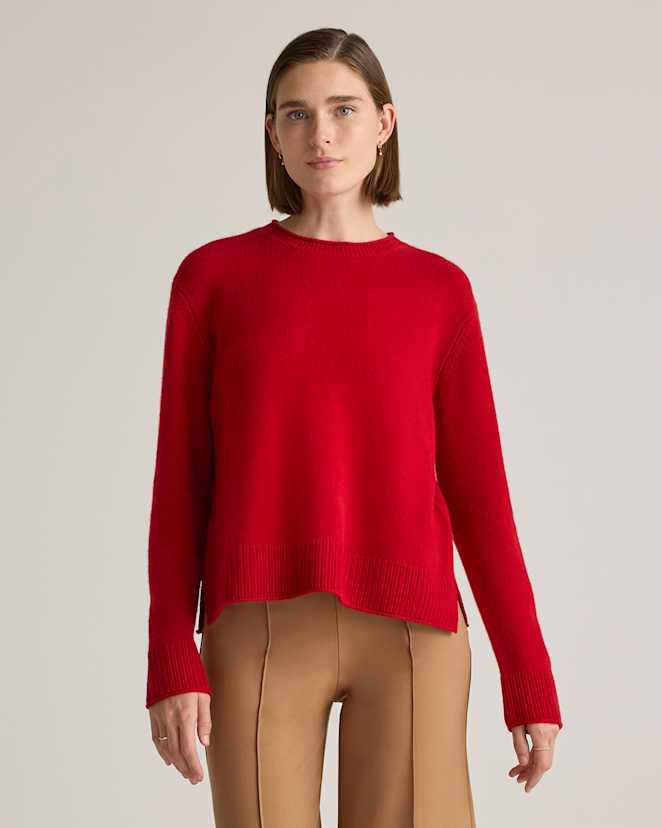 Varsity Red Mongolian Cashmere Boxy Crewneck Sweater
