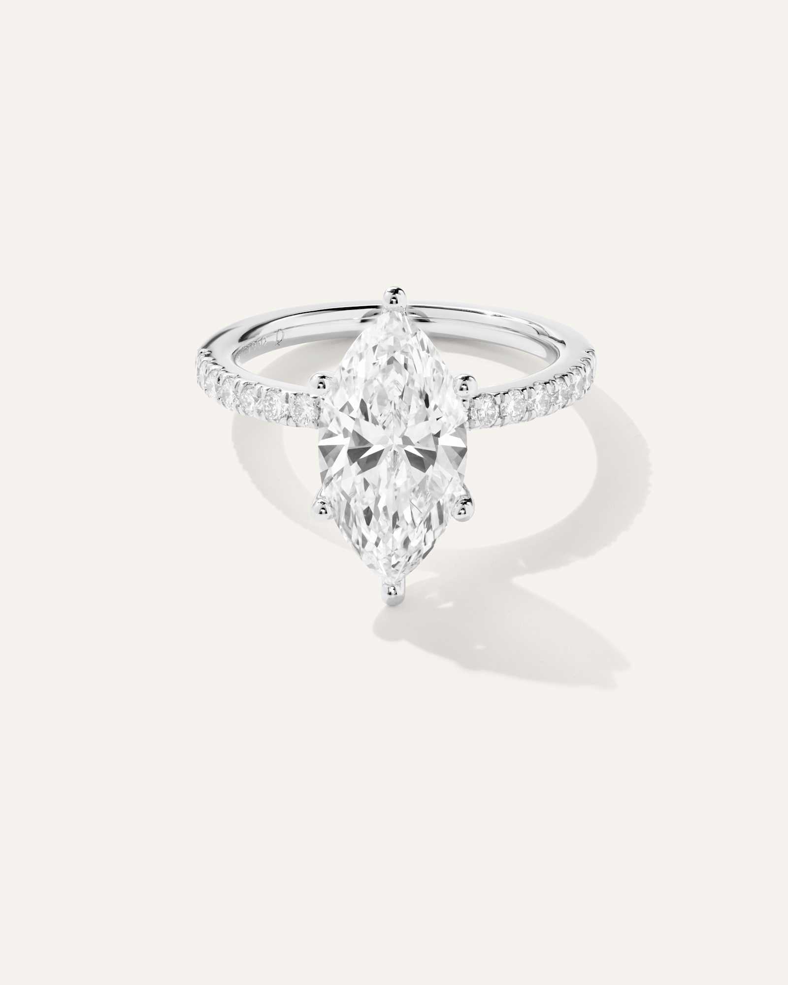 Platinum Lab Grown Diamond Marquise Petite Pave Engagement Ring - 3ct