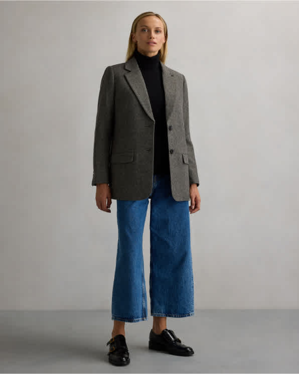 Textured Brown Italian Wool Oversized Blazer