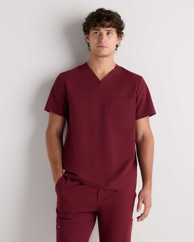 Burgundy AeraFlex 3-Pocket Scrub Top