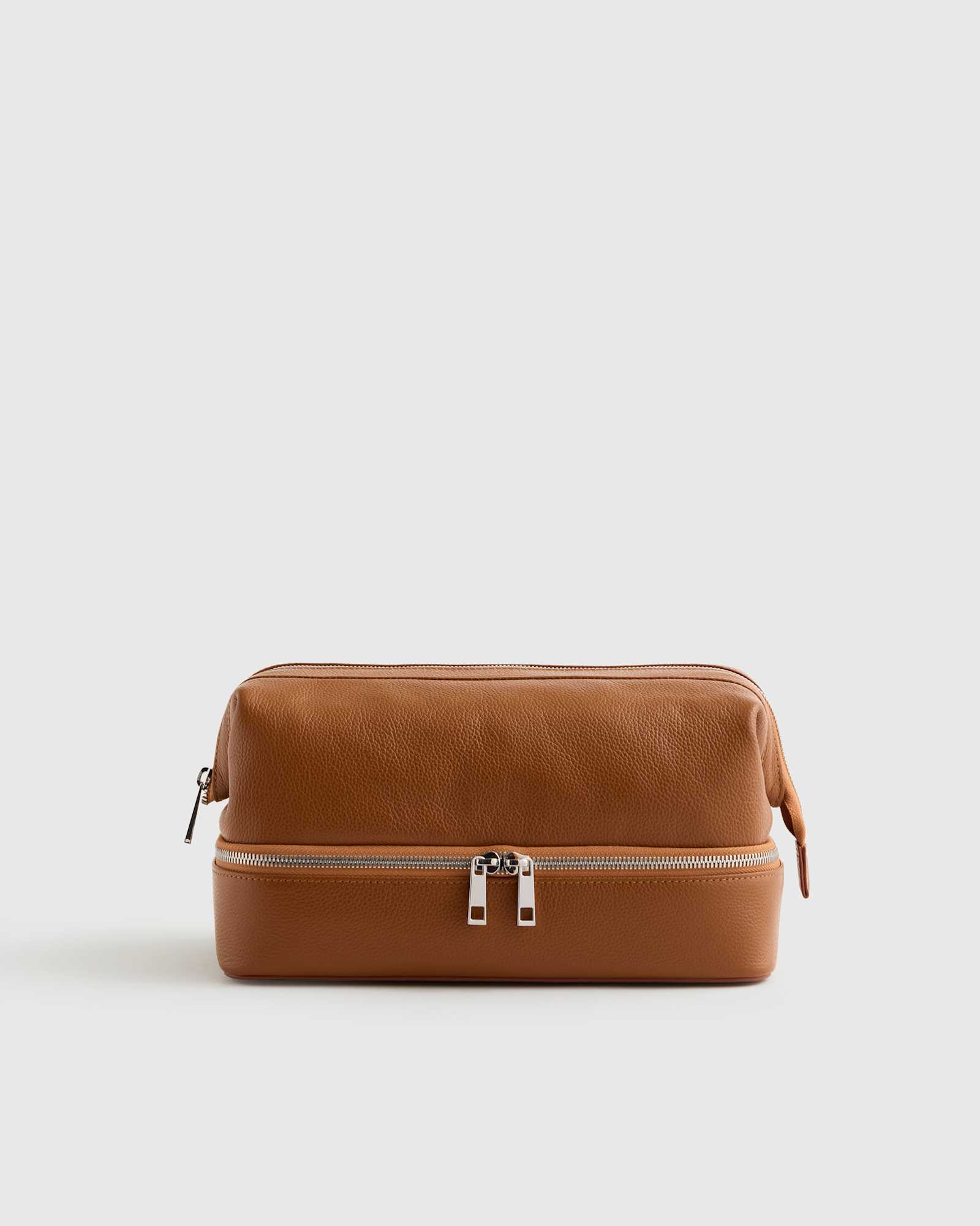 cognac Italian Leather Dual Compartment Toiletry Bag