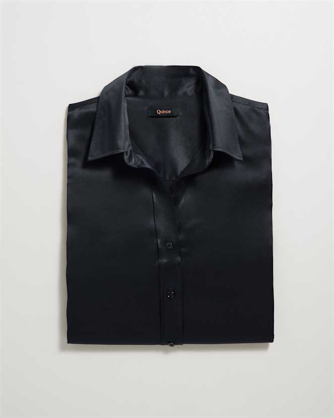 Black 100% Washable Silk Three-Quarter Sleeve Shirt