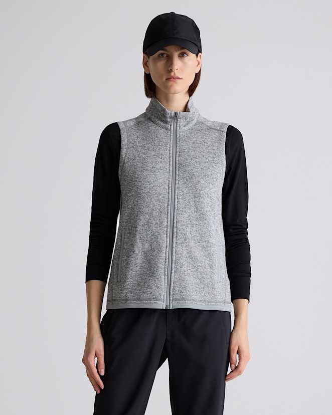 Heather Grey Sweater-Knit Fleece Full-Zip Vest