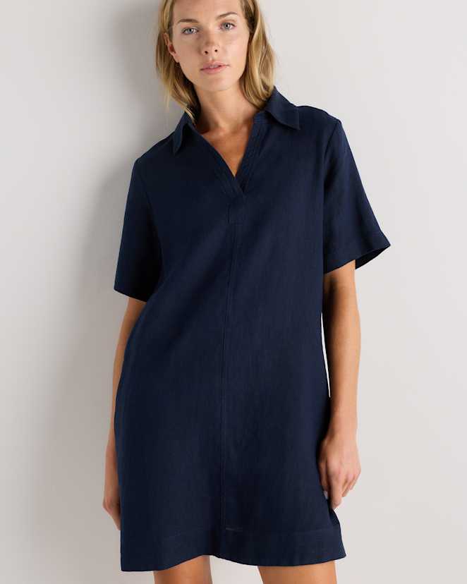 Deep Navy 100% European Linen Popover Mini Dress
