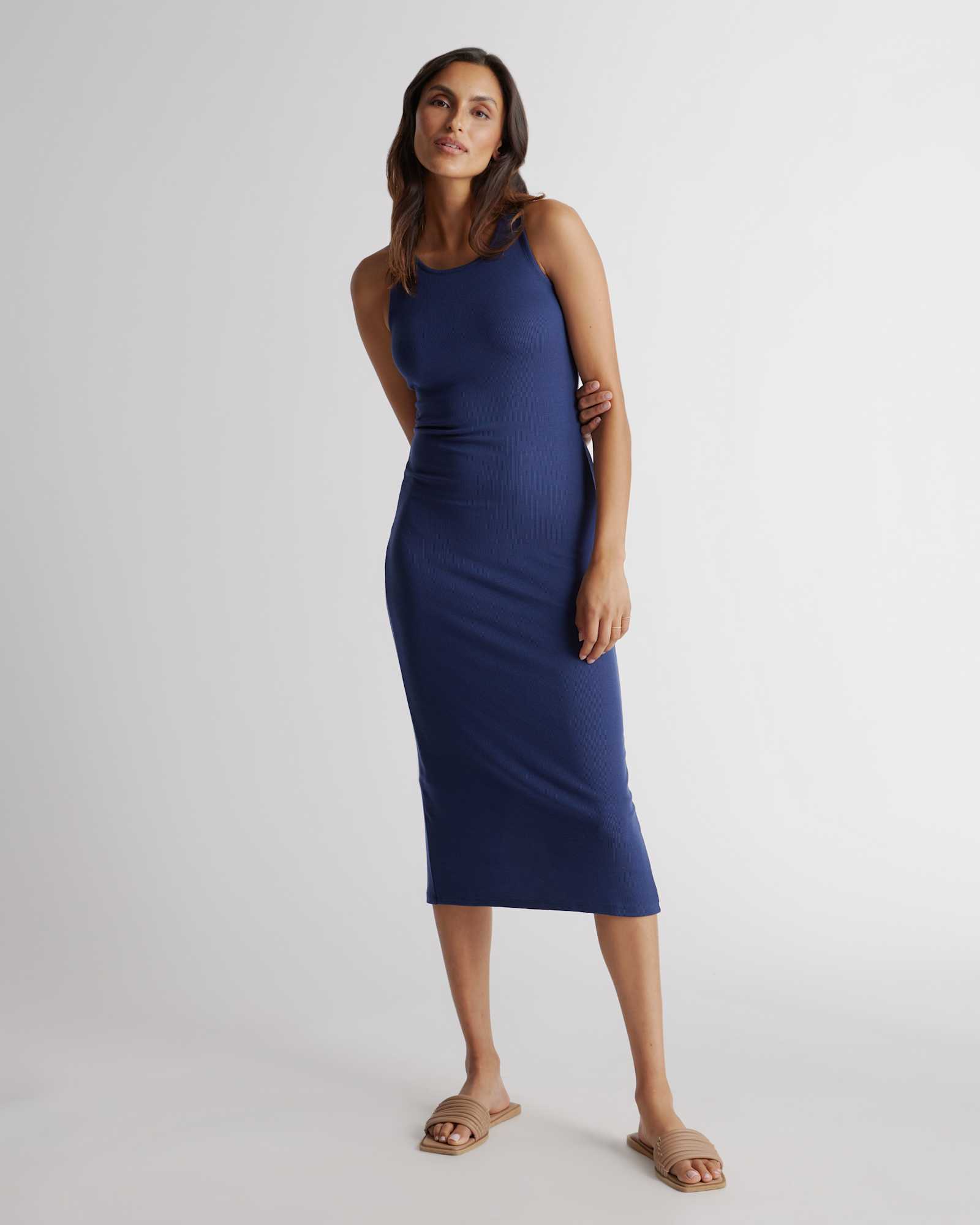 navy Tencel Rib Knit Sleeveless Dress