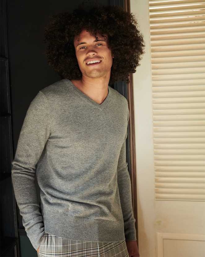 Heather Grey Mongolian Spring Cashmere V-Neck Sweater