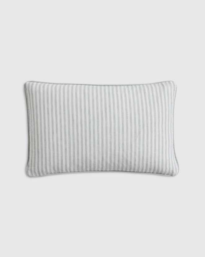 Mist/White Stripe Piped Linen Stripe Pillow Cover