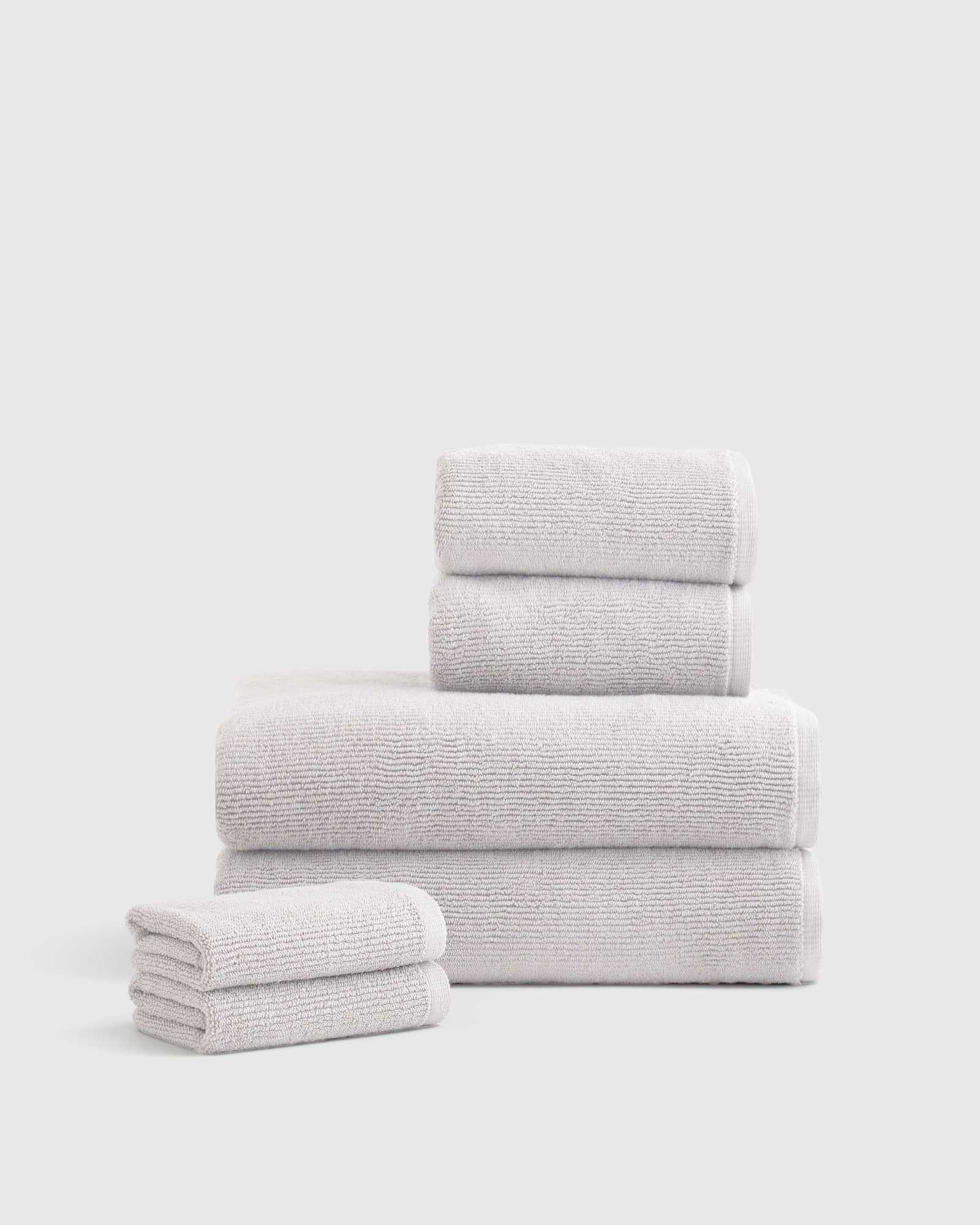 silver Turkish Ribbed Quick Dry Bath Towel Bundle
