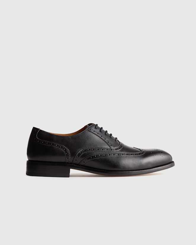 Black Italian Leather Wingtip Oxford