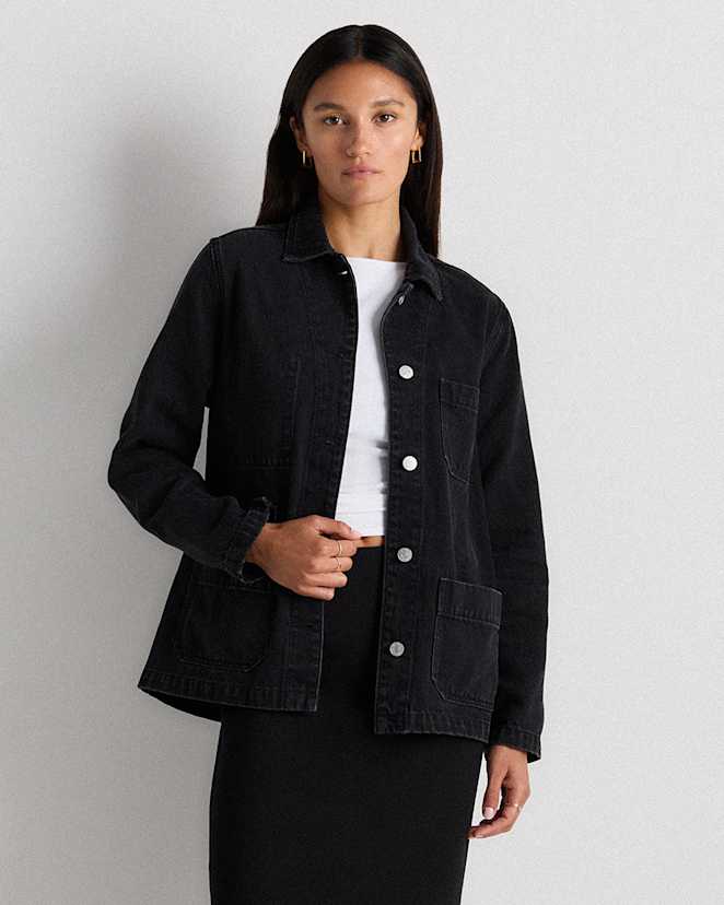 Washed Black 100% Organic Cotton Denim Chore Jacket