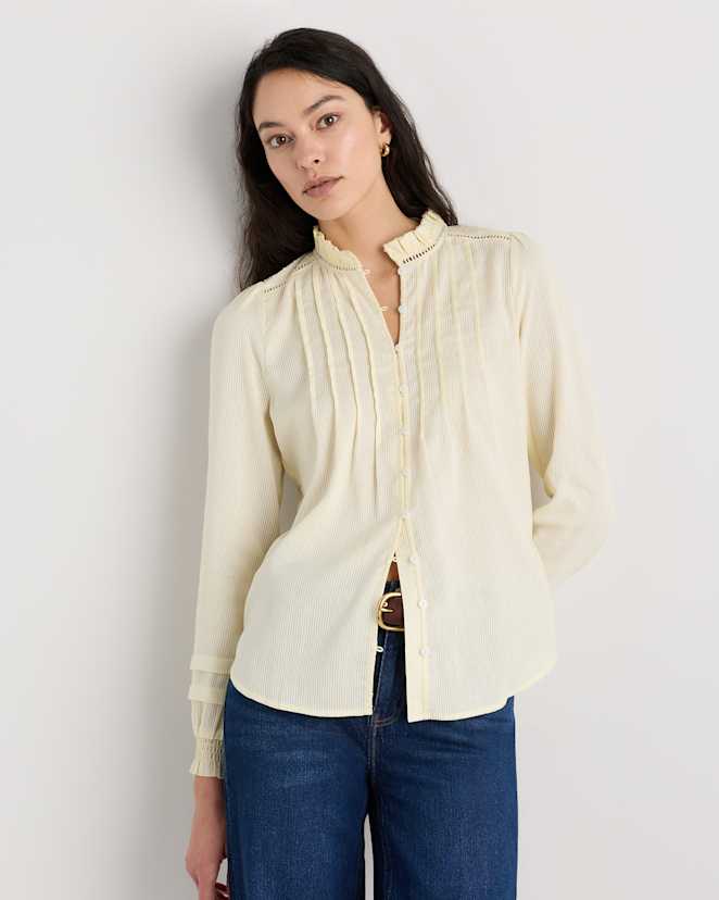 Pale Custard Yellow Organic Textured Cotton Peasant Blouse