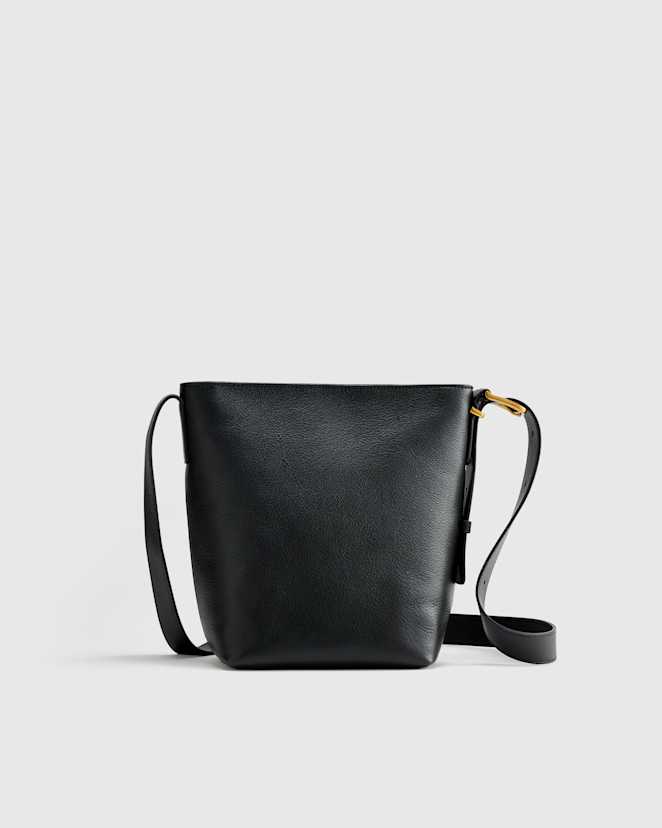 Black Italian Leather Bucket Crossbody