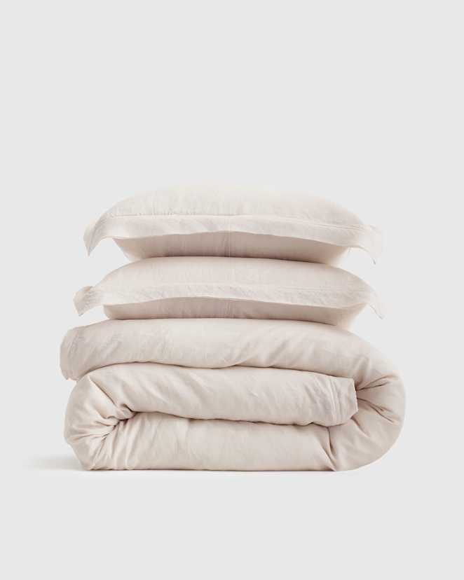 Sand European Linen Double Flange Duvet Cover Set