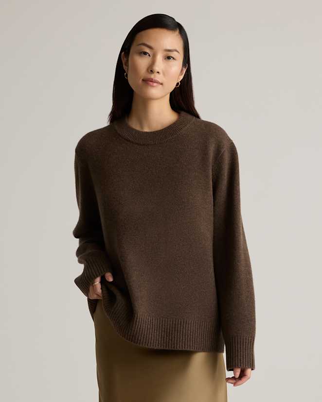 Brown Mongolian Cashmere Oversized Crewneck Sweater