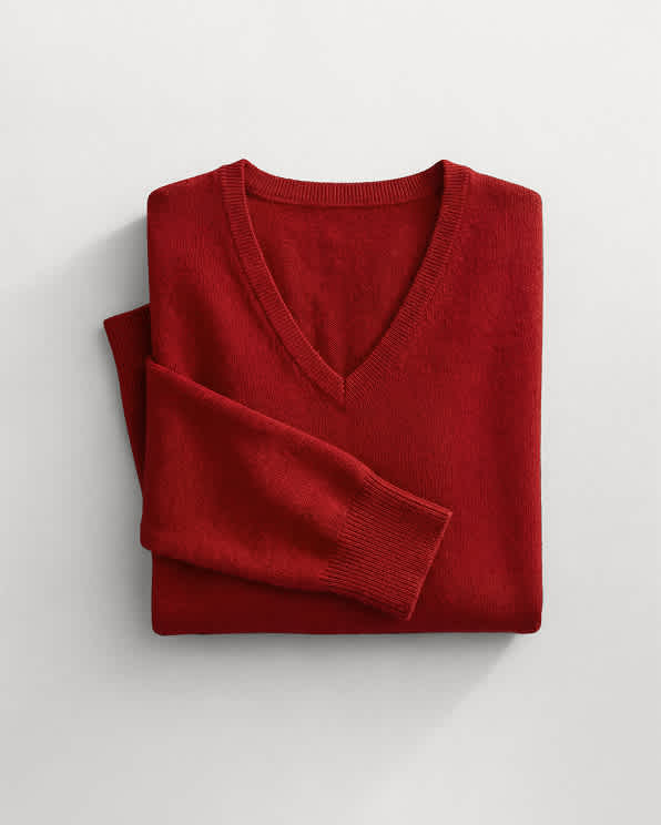 Varsity Red Mongolian Cashmere V-Neck Sweater