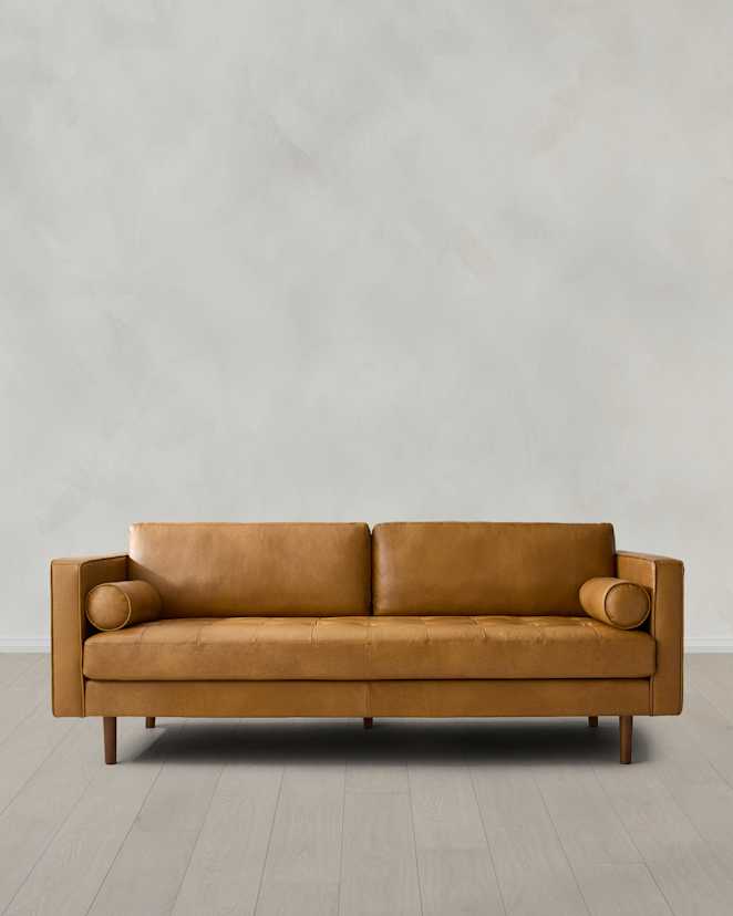 Chestnut Italian Leather Midcentury Sofa