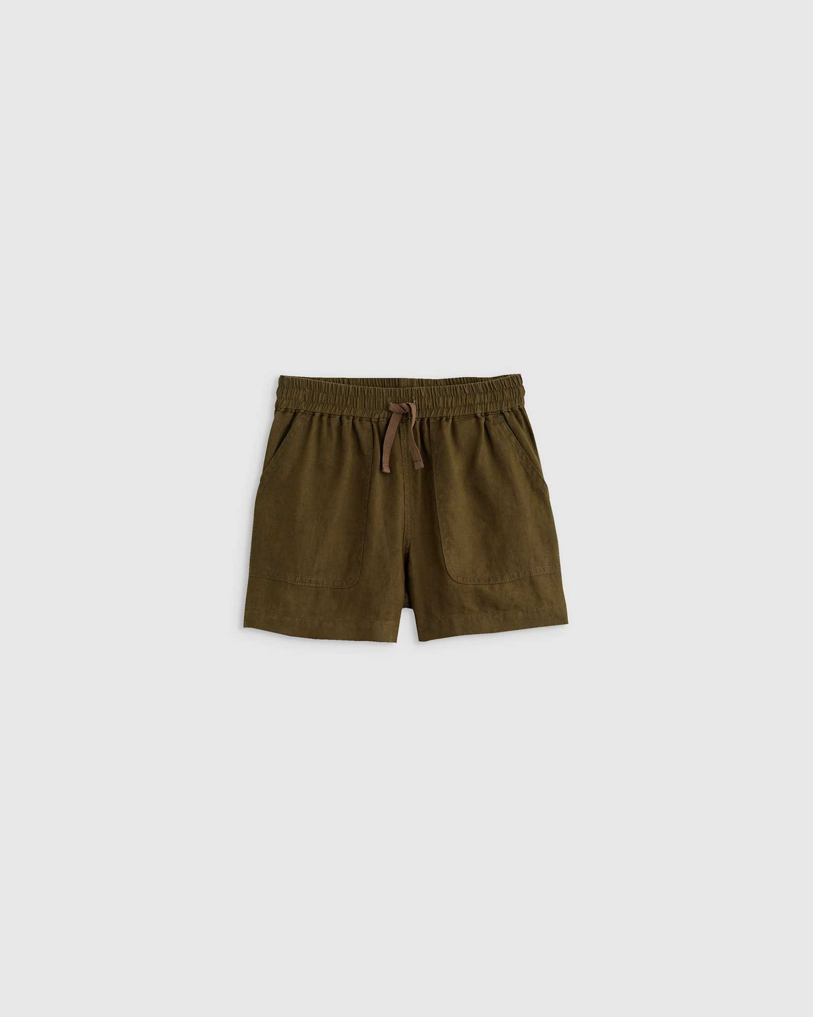 martini-olive 100% European Linen Drawstring Shorts