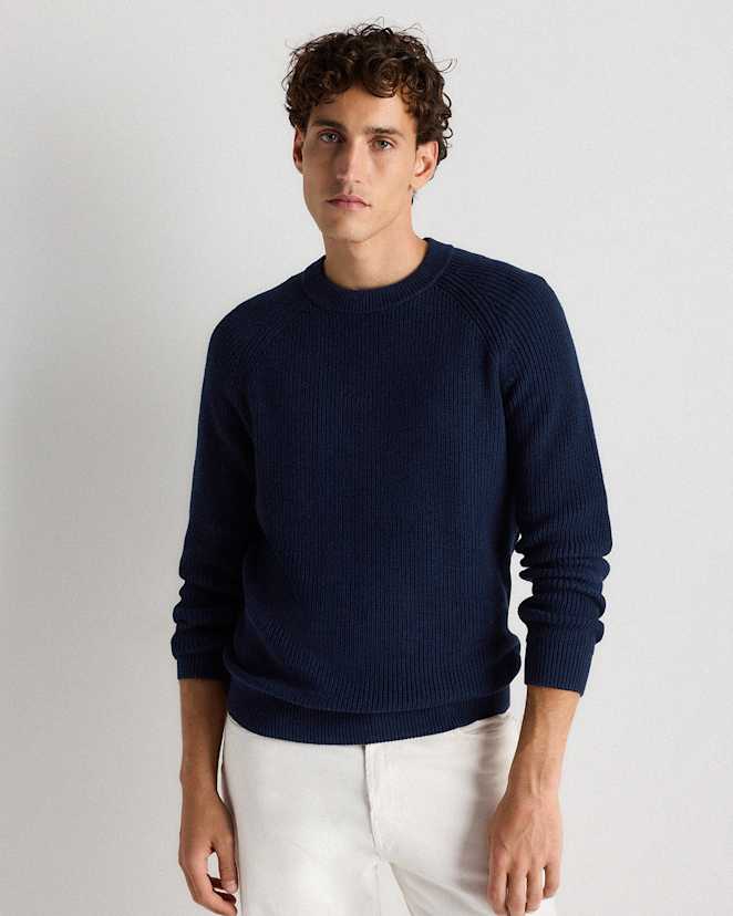 Navy 100% Organic Cotton Ribbed Crewneck Sweater