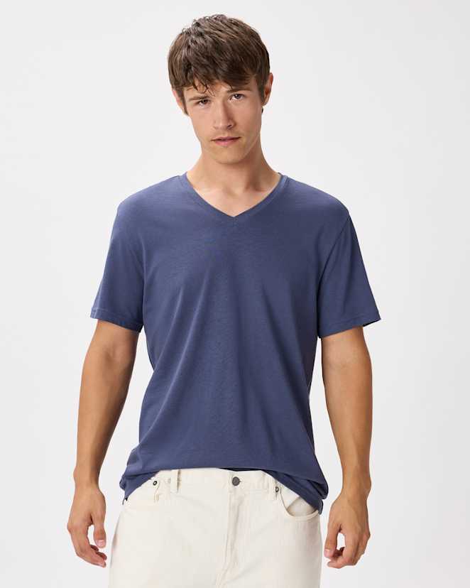 Storm Blue T-shirt à encolure en V en coton et modal