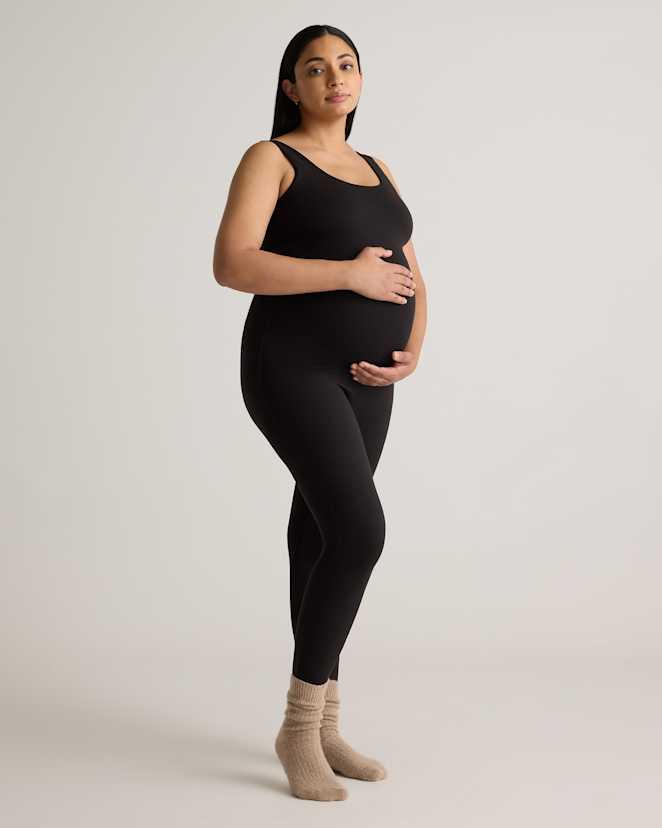 Black Recycled Knit Maternity Tank Unitard