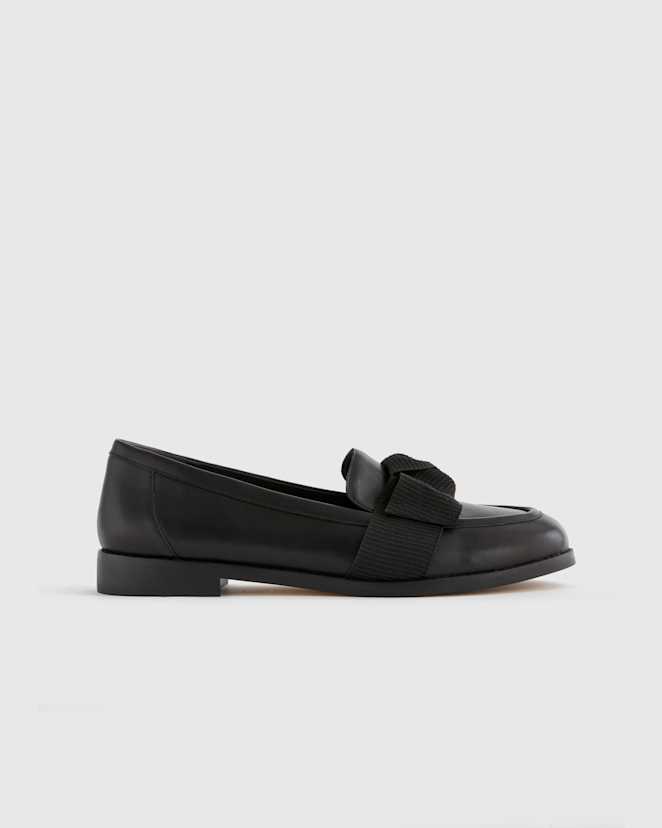 Black Italian Leather Bow Penny Loafer