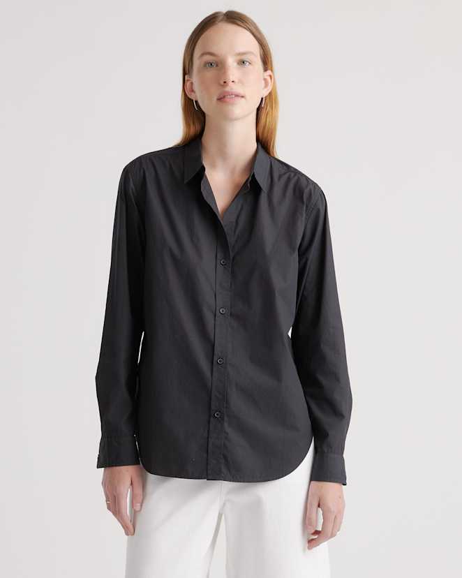 Black 100% Organic Cotton Poplin Long Sleeve Shirt