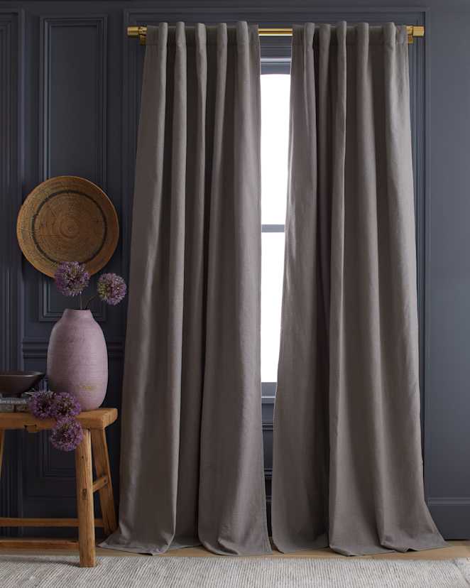 Grey Cotton Slub Room Darkening Curtain