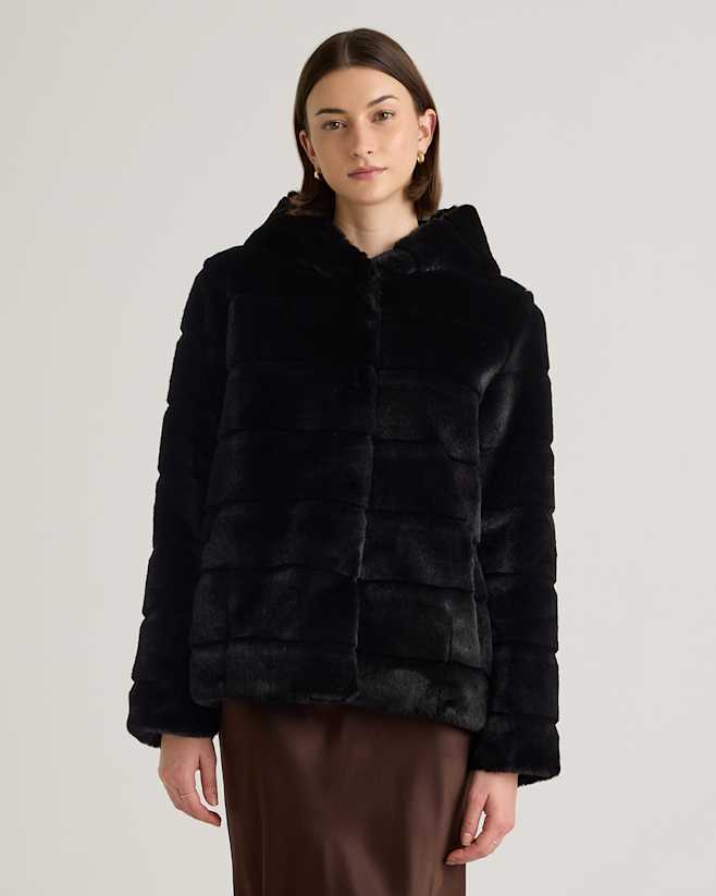 Black Hooded Faux Fur Jacket