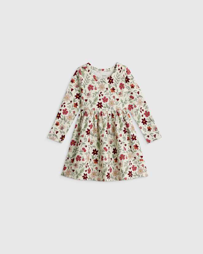 Floral Vines Robe à manches longues ajustée et évasée en coton biologique avec poches