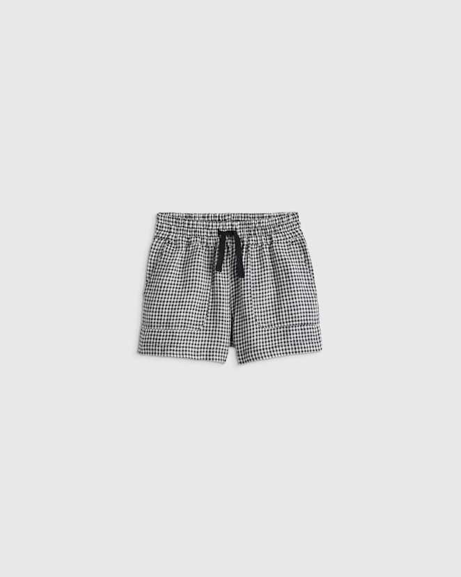 Classic Mini Gingham 100% European Linen Drawstring Shorts