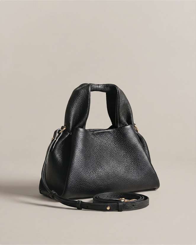 Black Italian Leather Trapeze Crossbody