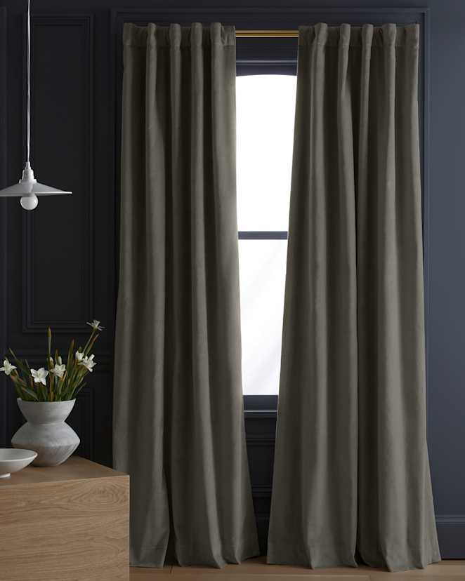 Light Grey Cotton Velvet True Blackout Curtain