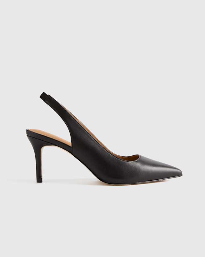 Black Italian Leather Slingback 75mm Heel