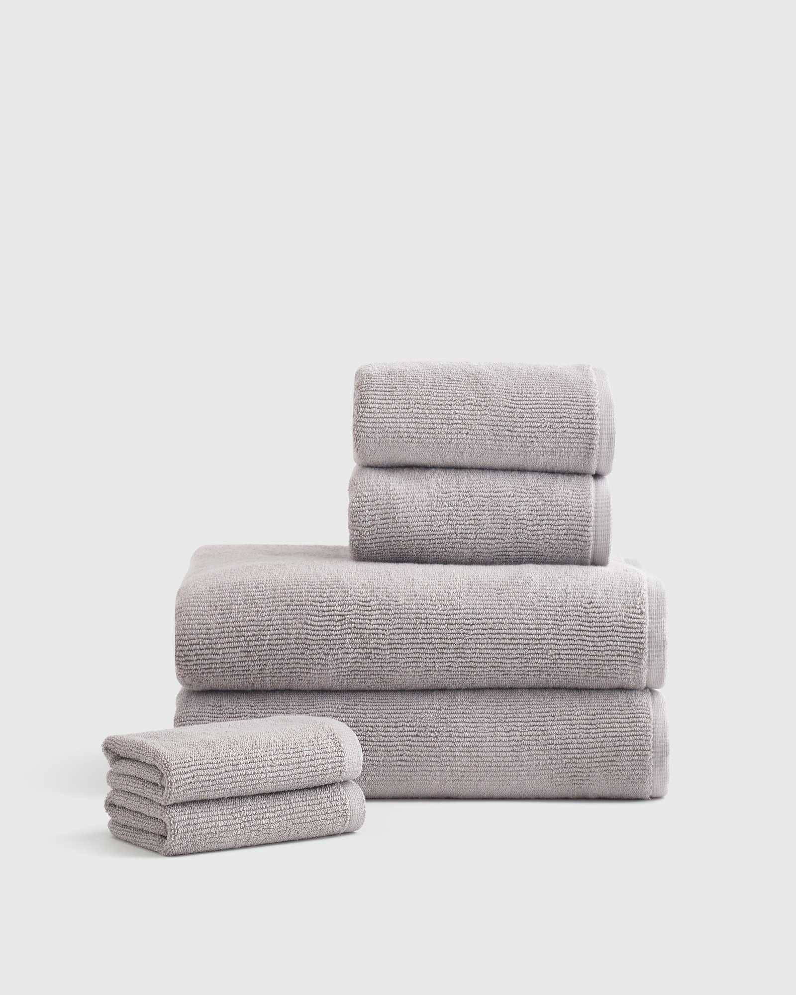 grey Turkish Ribbed Quick Dry Bath Towel Bundle