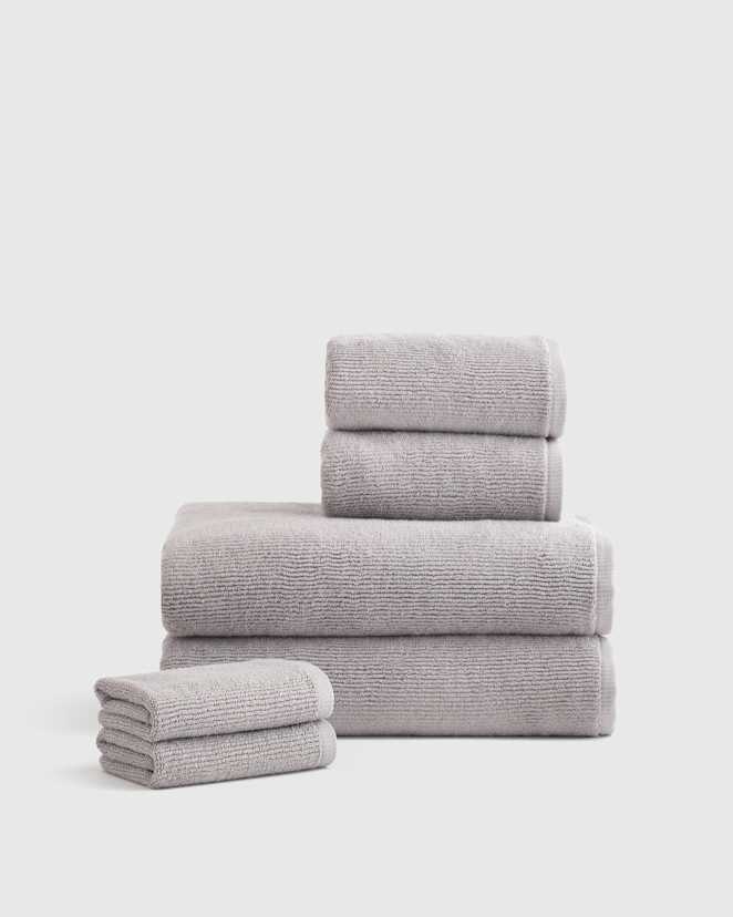 Grey Turkish Ribbed Quick Dry Bath Towel Bundle