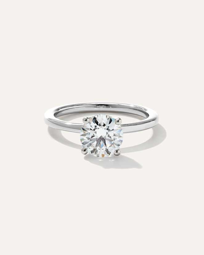 White Gold Lab Grown Diamond Round Petite Hidden Halo Engagement Ring - 1.5ct