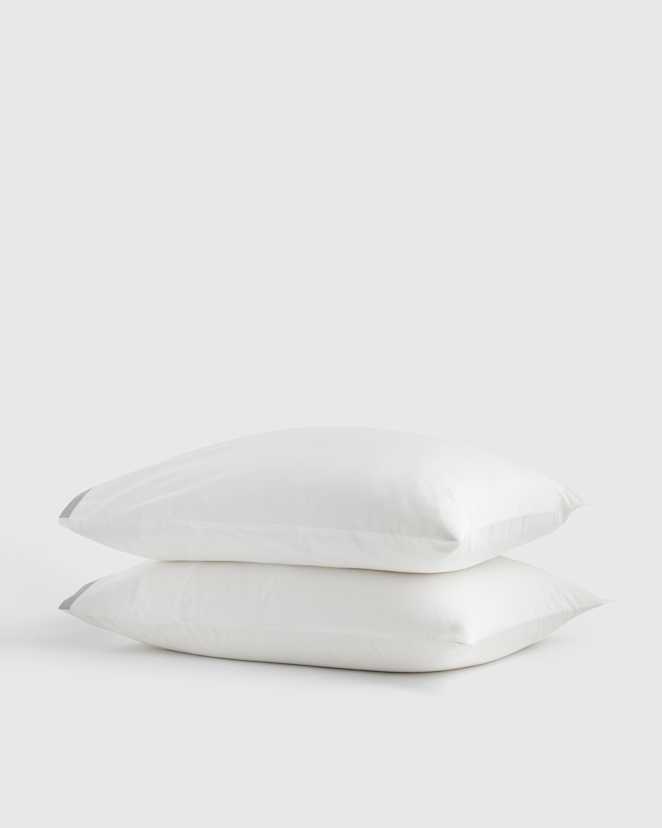 White/Light Grey Luxury Organic Sateen Border Pillowcase Set