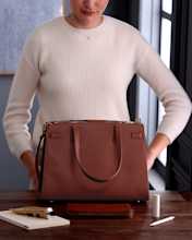 Large Italian Leather Triple Compartment Satchel - Cognac video thumbnail