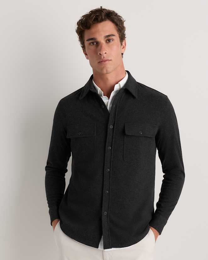 Charcoal Twill Stretch Sweater Fleece Shirt