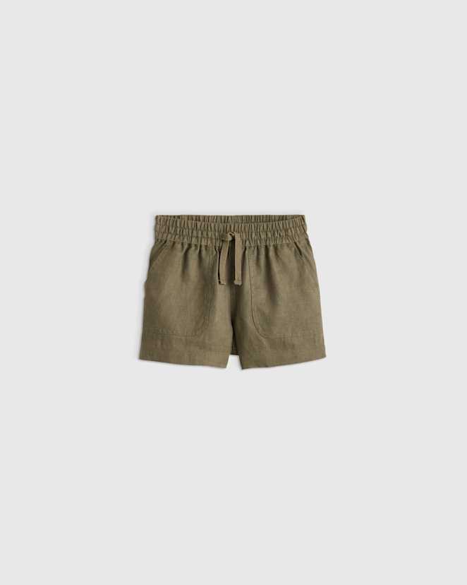 Bayberry Olive 100% European Linen Drawstring Shorts
