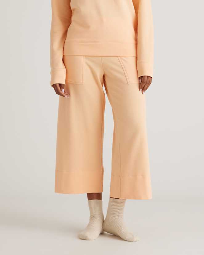 Sunset Orange SuperSoft Fleece Cropped Wide Leg Pants
