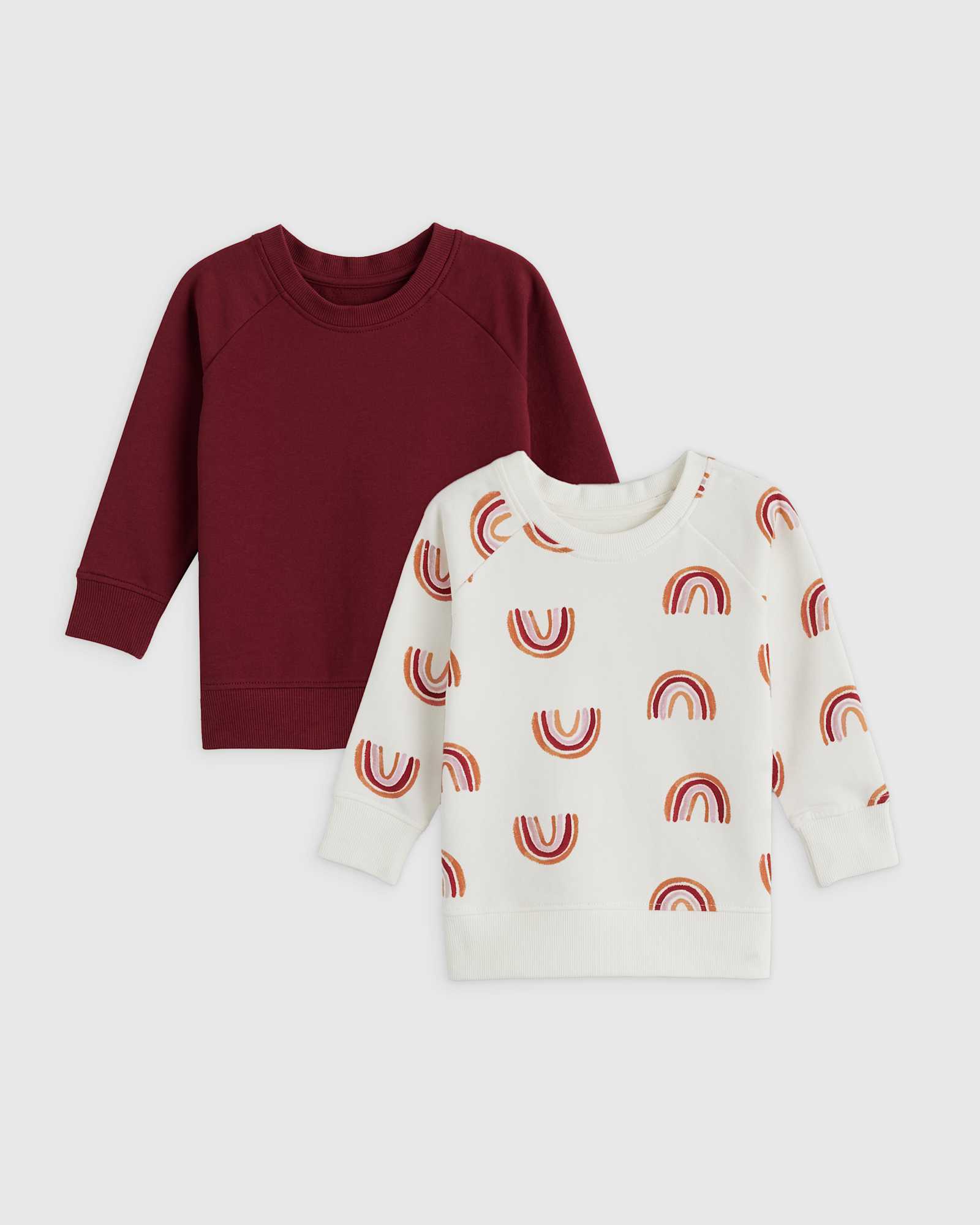 rainbows/burgundy Organic Cotton French Terry Crew Neck Sweatshirt 2-Pack