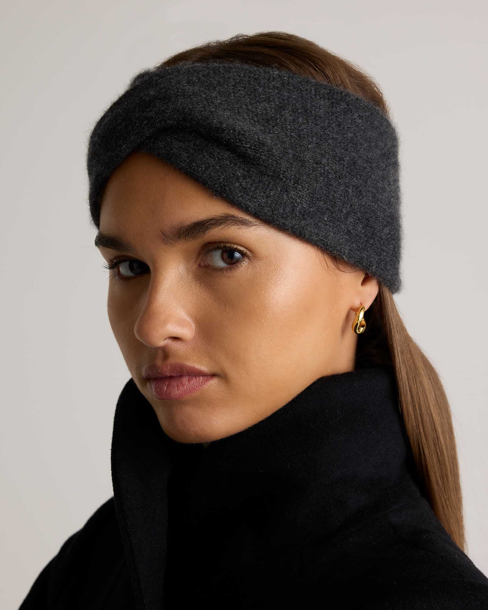 charcoal Mongolian Cashmere Twist Headband