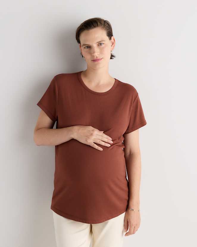 Black/Redwood Brown Cotton Modal Maternity Crew Neck Tee (2-pack)