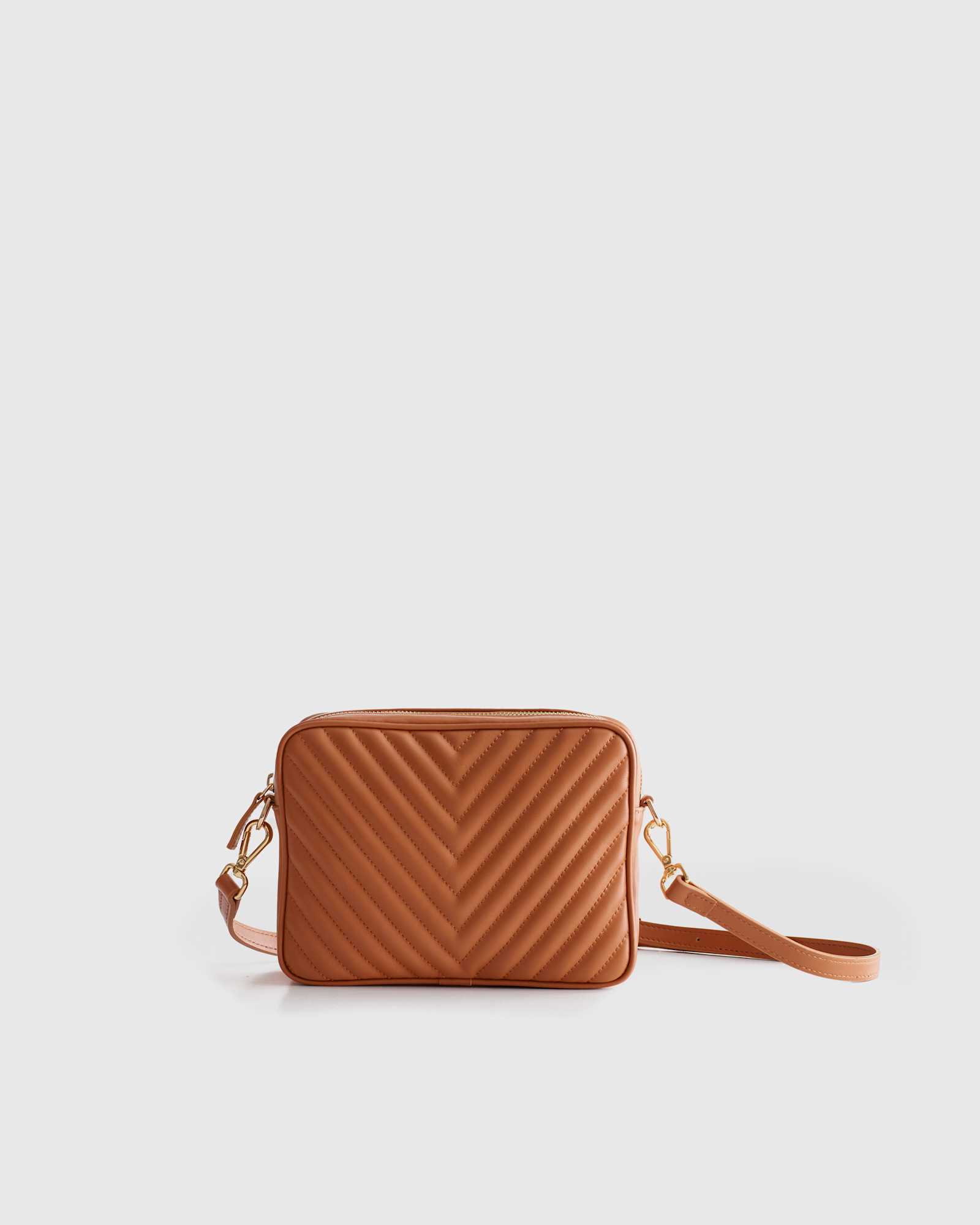 cognac Italian Leather Quilted Crossbody Bag