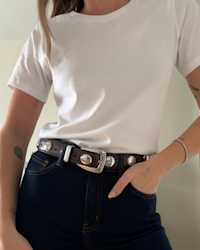 THUMB Alyssa European Leather Studded Belt Espresso Amanda Schweers 4x5