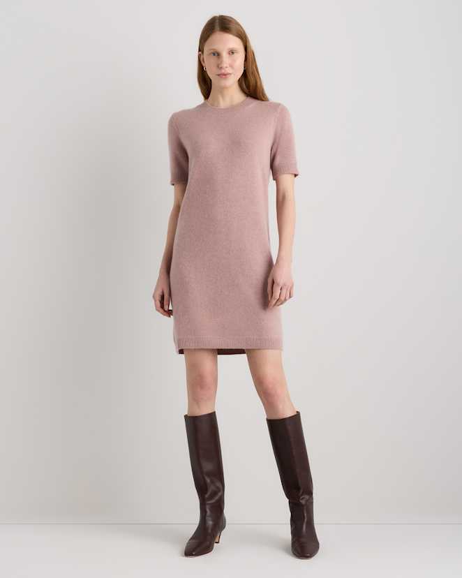 Heather Vintage Pink Mongolian Cashmere Short Sleeve Mini Dress