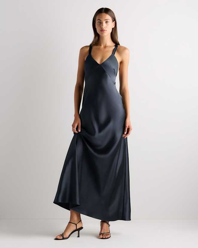 Navy Bianca Stretch Satin Dress