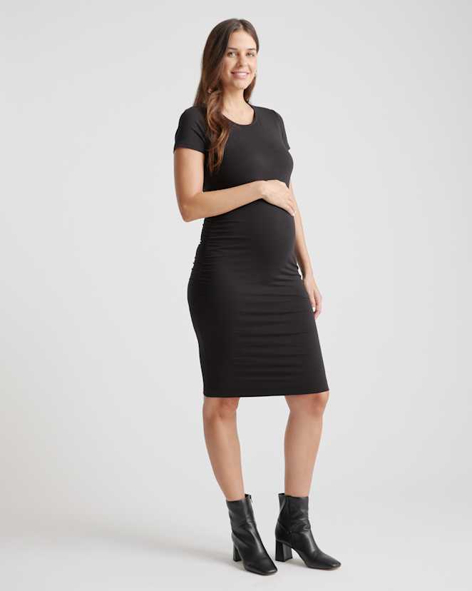 Black Tencel Jersey Maternity Ruched Dress